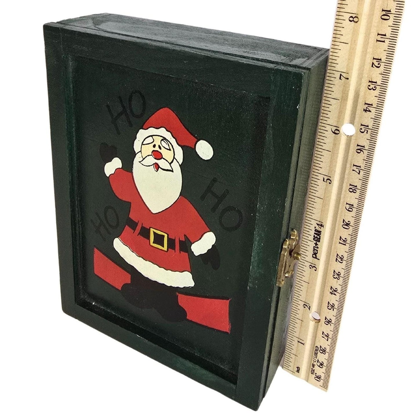 Vintage Wooden Christmas Santa Claus Box With Hinged Lid & Lock Closure