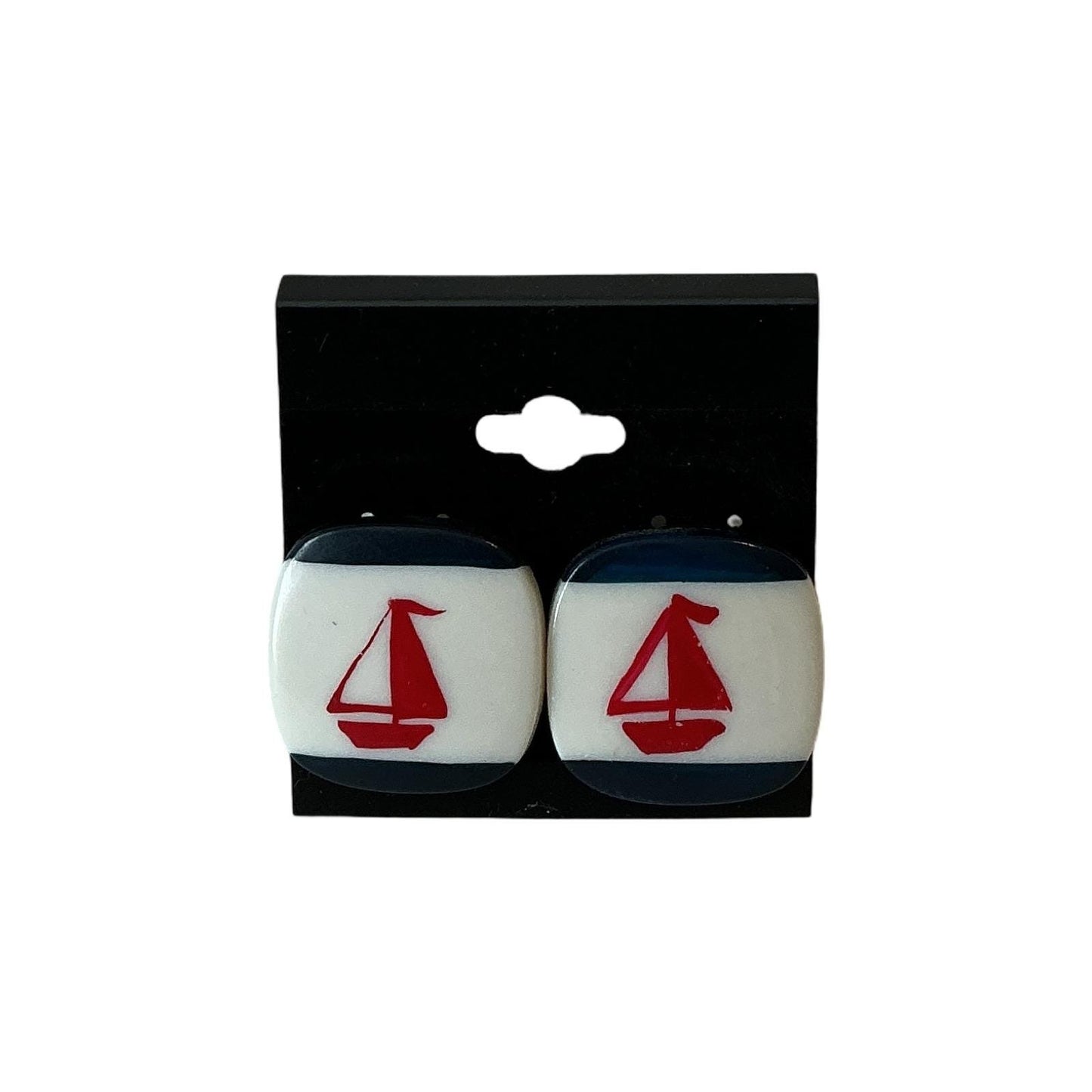 Nautical Sailboat Stud Earrings Navy Blue White Red Coastal Summer Jewelry