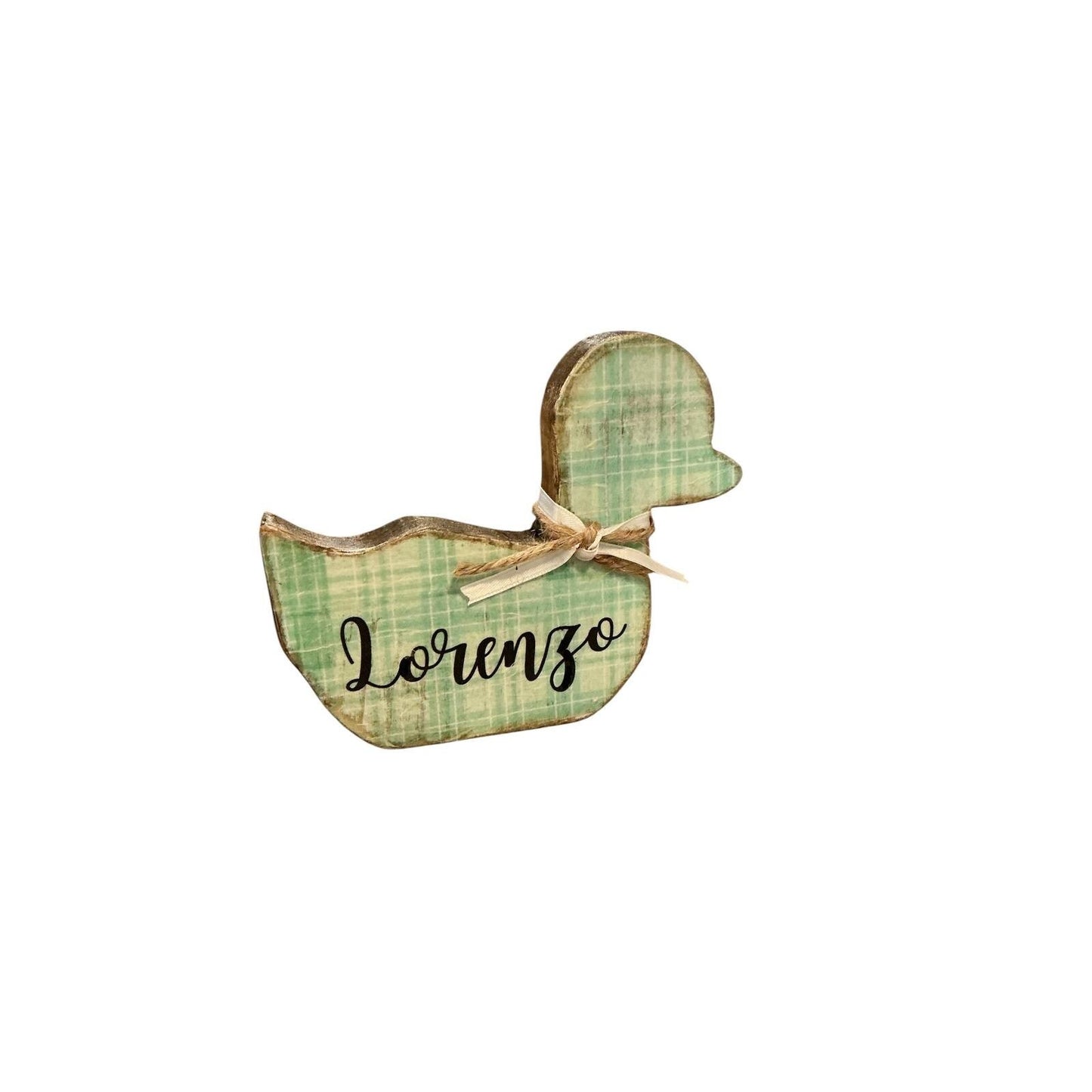 Personalized Wooden Duck Baby Shower Decor Green Plaid Shelf Sitter 5.5"