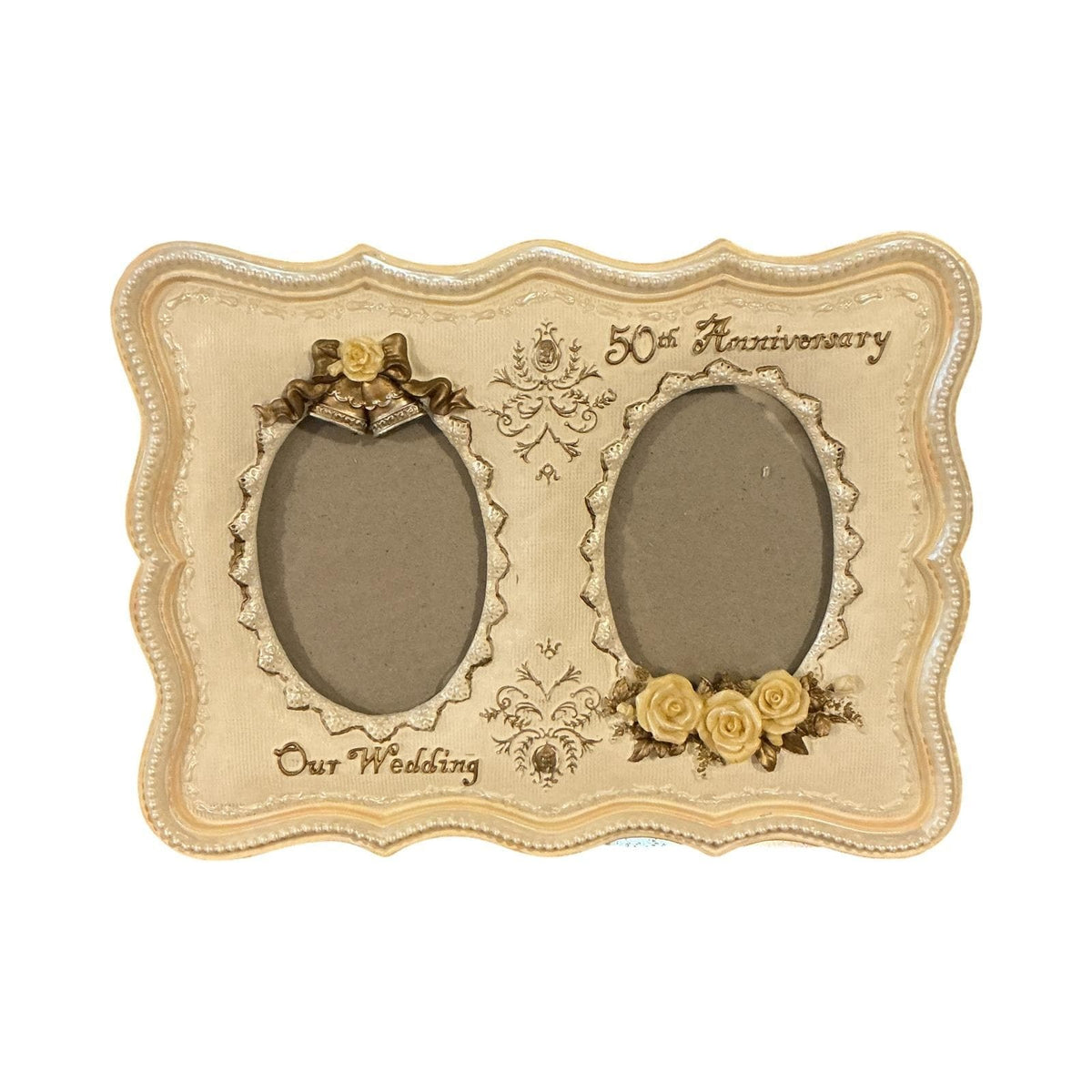 Vintage 50th Anniversary Our Wedding Double Picture Frame Cream Gold 10.5x8
