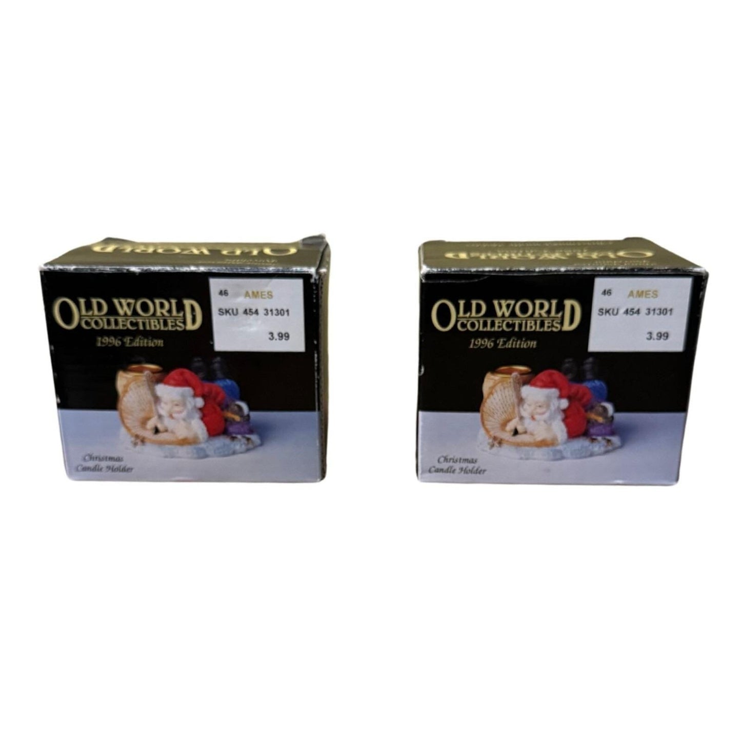 1996 Old World Collectibles Christmas Candle Holders Hand-Painted Porcelain