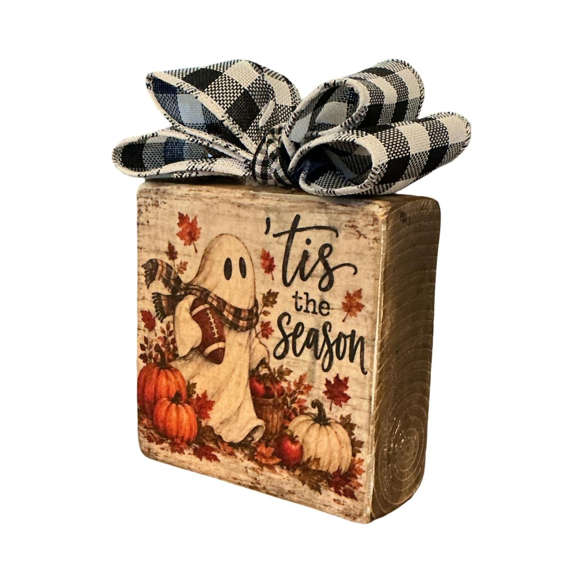Basket Case Wood Block Fall Decor Ghost Football Tis the Season Buffalo Check