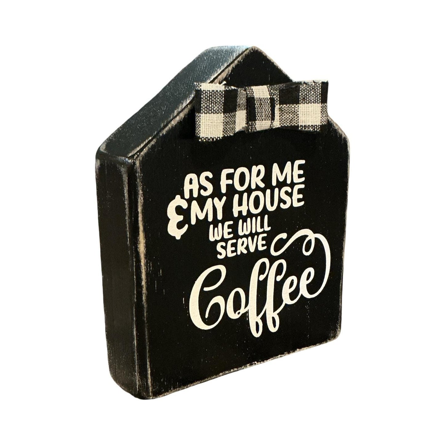 Rustic Wood Coffee Sign House Block Buffalo Check Bow Farmhouse Decor