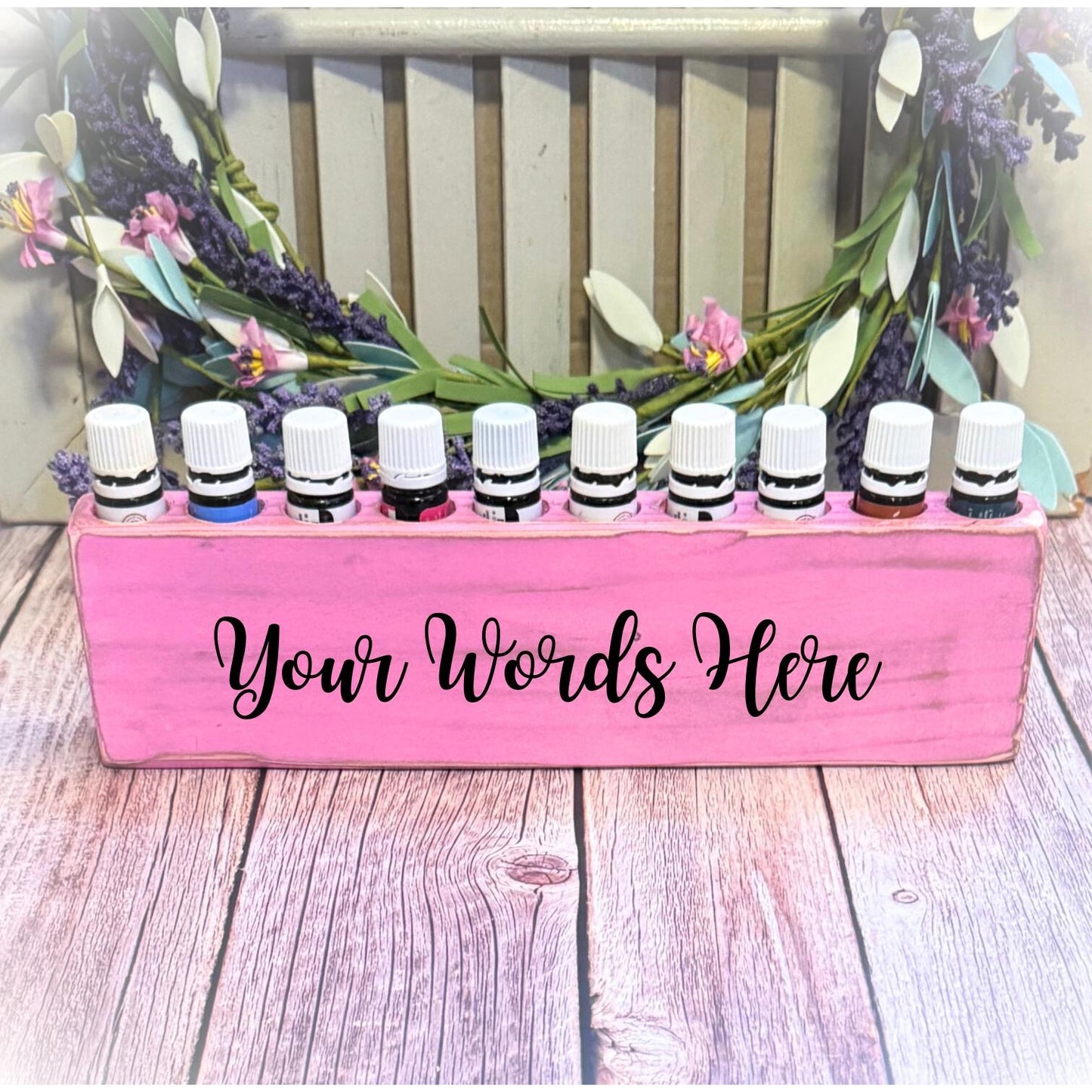 Custom Wooden Essential Oil Holder - Handmade, Hand-Painted Stand for 10 Roller Bottles or 5ml Oils - Personalized Custom Colors & Wording