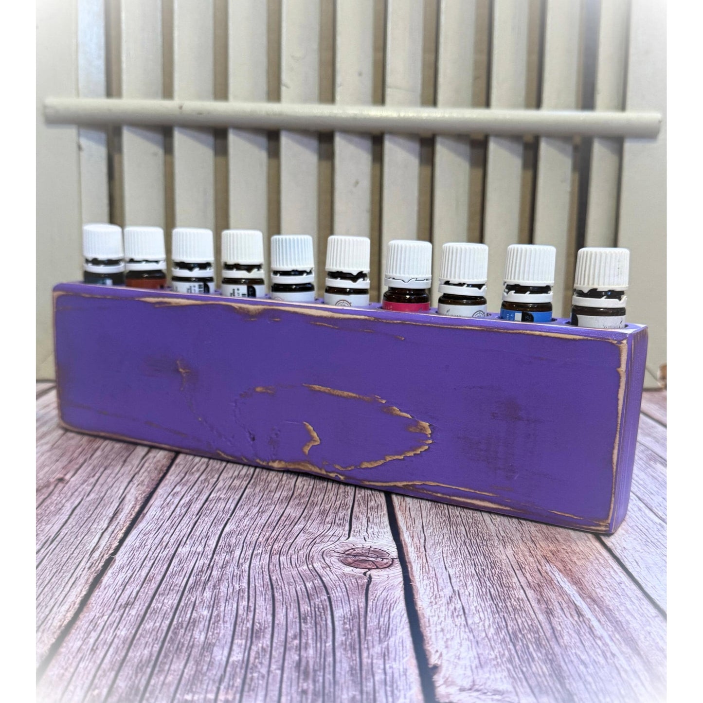 Custom Wooden Essential Oil Holder - Handmade, Hand-Painted Stand for 10 Roller Bottles or 5ml Oils - Personalized Custom Colors & Wording