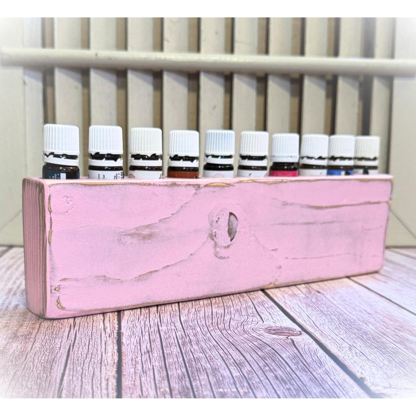 Custom Wooden Essential Oil Holder - Handmade, Hand-Painted Stand for 10 Roller Bottles or 5ml Oils - Personalized Custom Colors & Wording