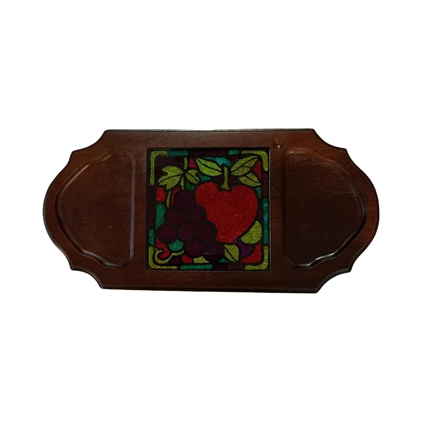 Vintage Price Import Japan Wood Cheese Board Stained Glass Tile Apple Grape 16in