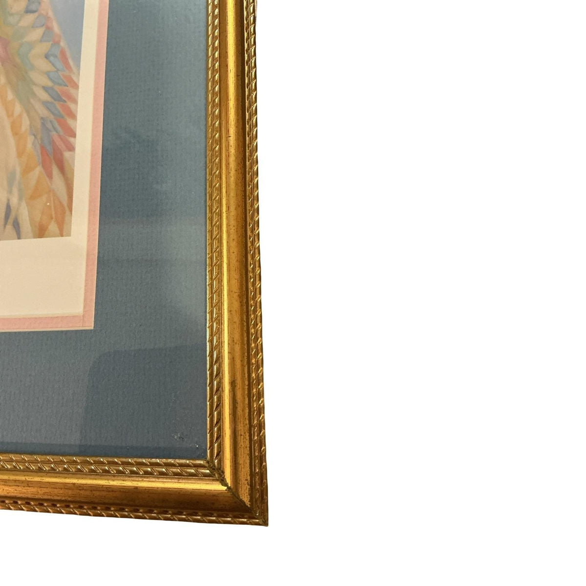 Nancy Noel Vintage Framed Art Print Girl with Cat and Quilts Gold Ornate Frame
