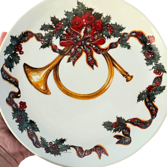Vintage 1991 Christmas Plate – Holiday Wreath Ceramic Decor