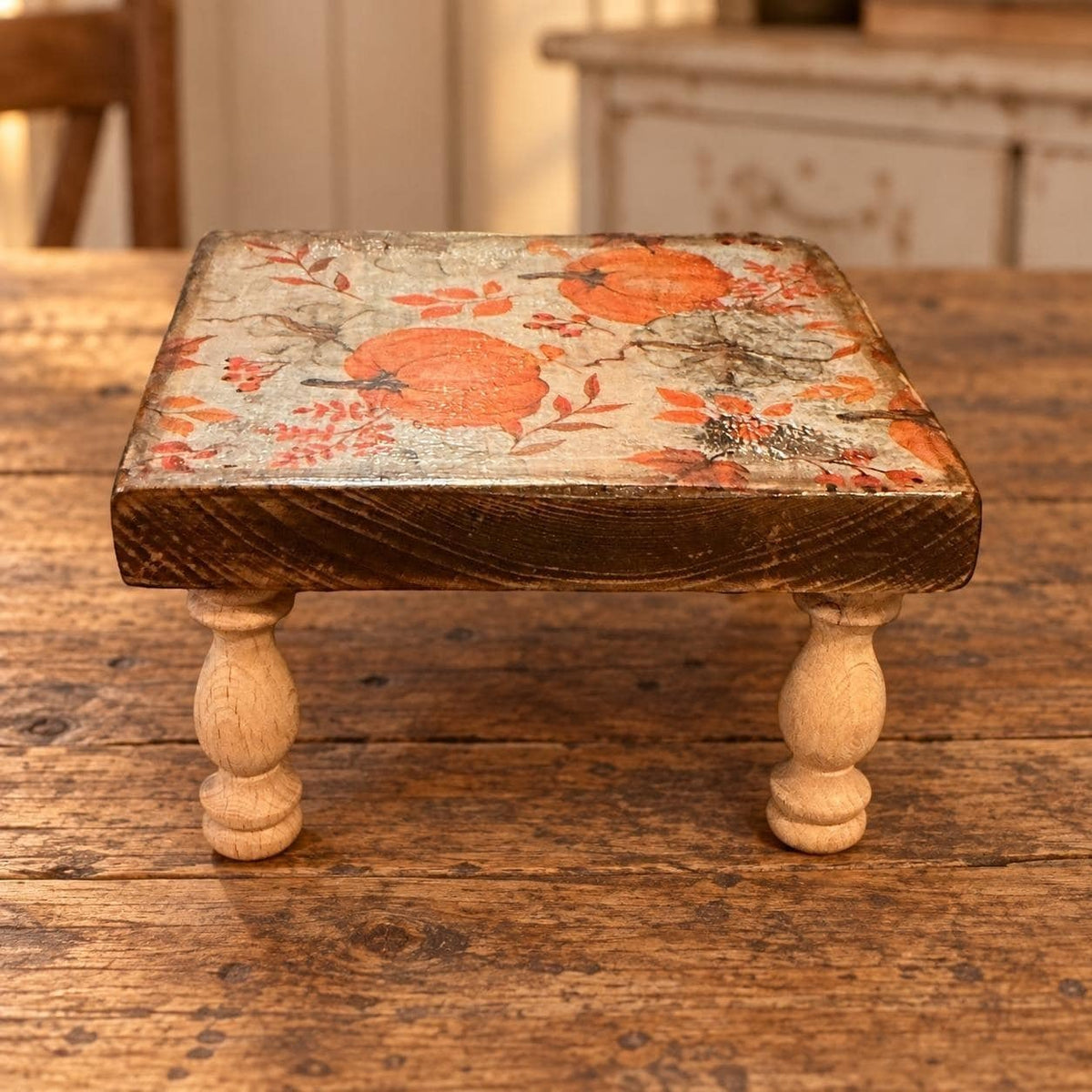 Handmade Fall Pumpkin Wood Pedestal Riser Rustic Autumn Farmhouse Decor Stand