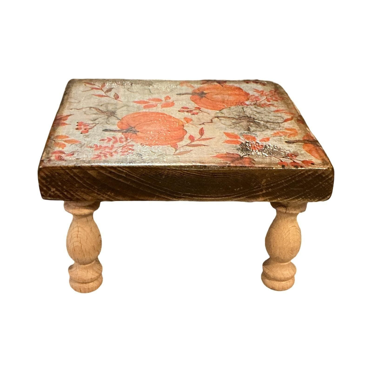 Handmade Fall Pumpkin Wood Pedestal Riser Rustic Autumn Farmhouse Decor Stand