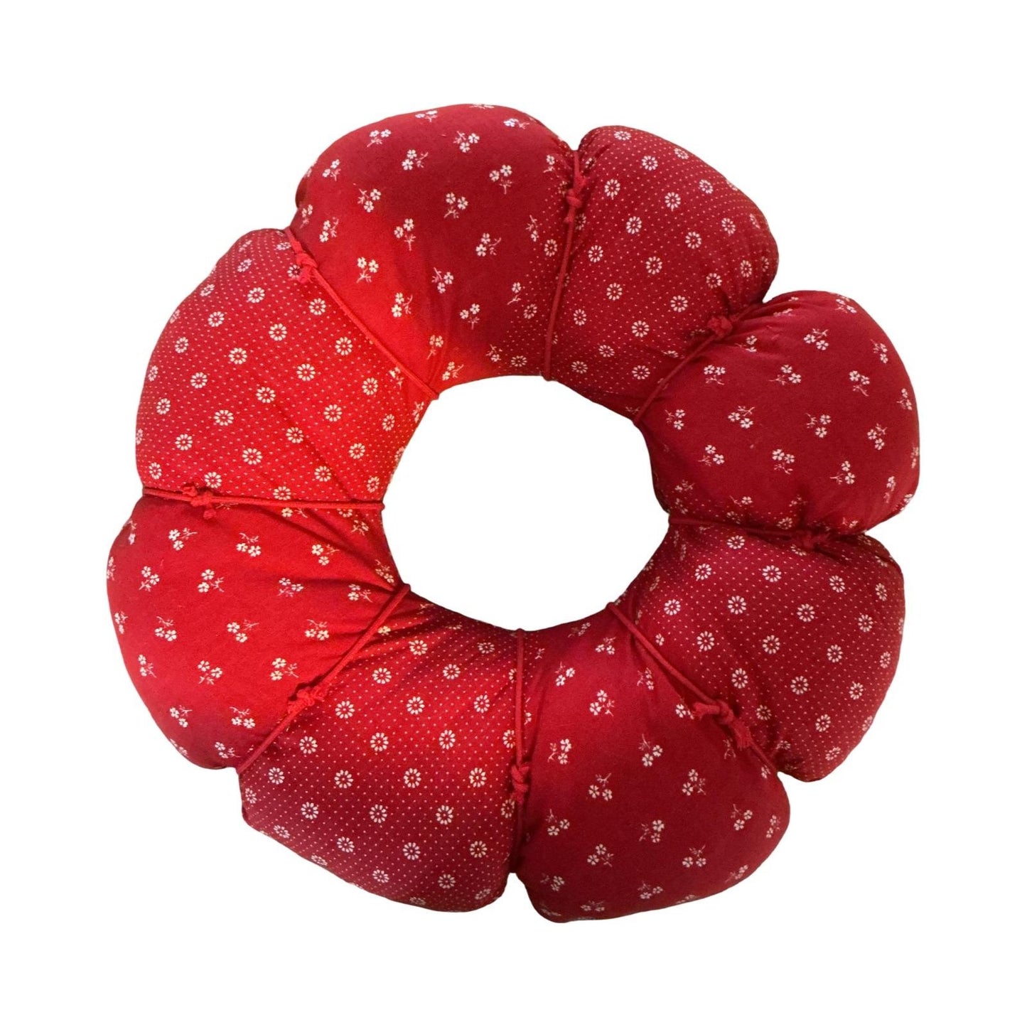 Vintage Quilted Patchwork Puff Wreath Red Green Floral Calico Christmas 15"