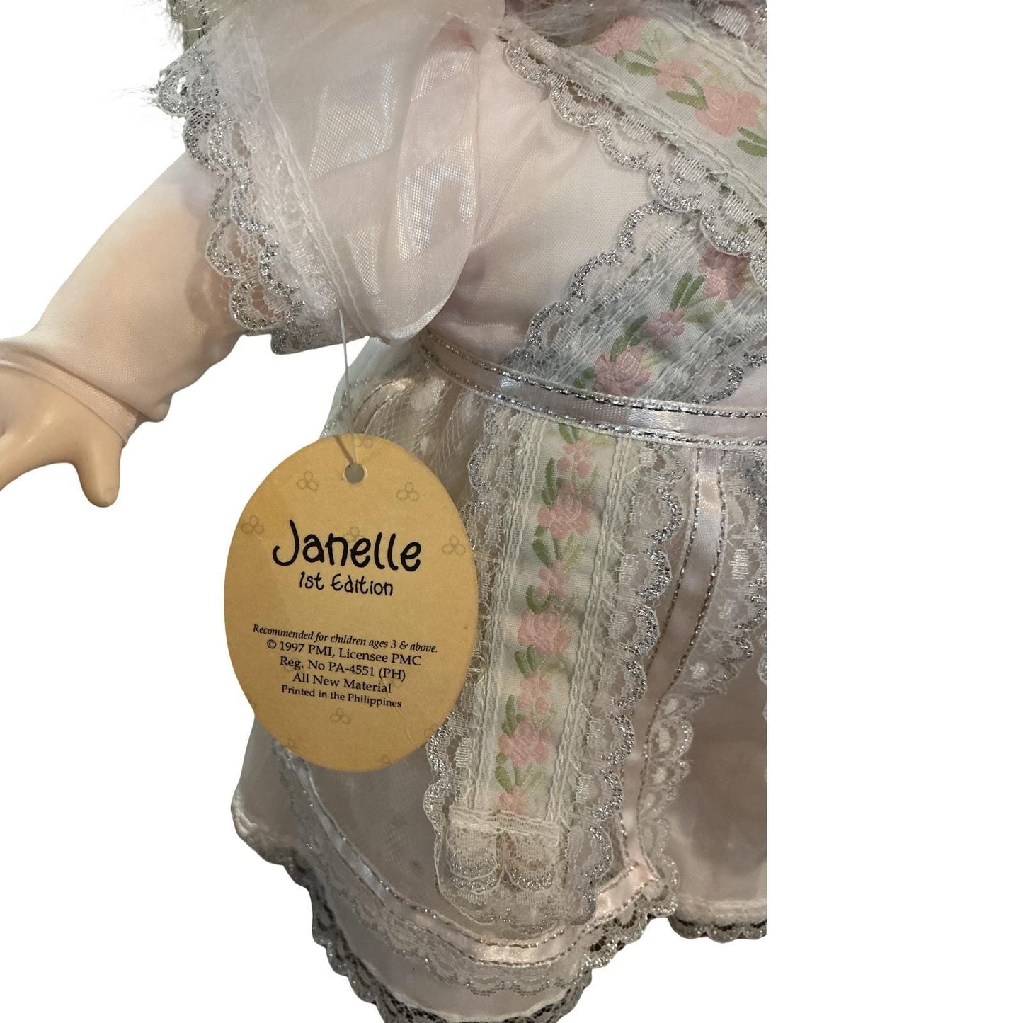Precious Moments Janelle 1st Edition Vintage 1997 Doll with Flower Basket