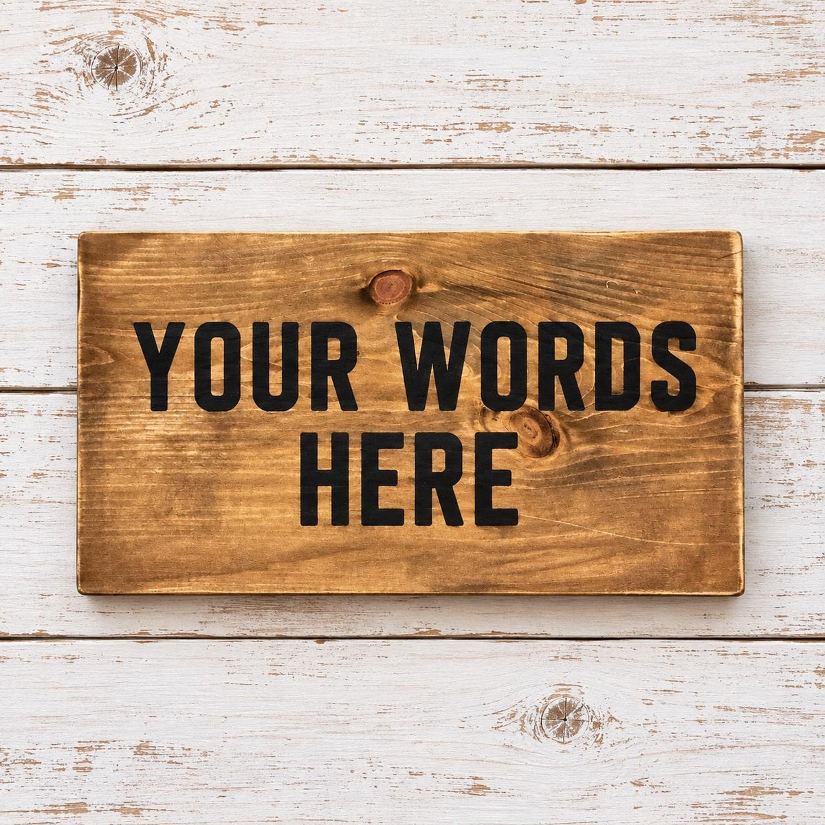 Personalized Wood Sign, Custom Wording & Font, Distressed Walnut and White Wall Decor, 16 x 9.25 Inches