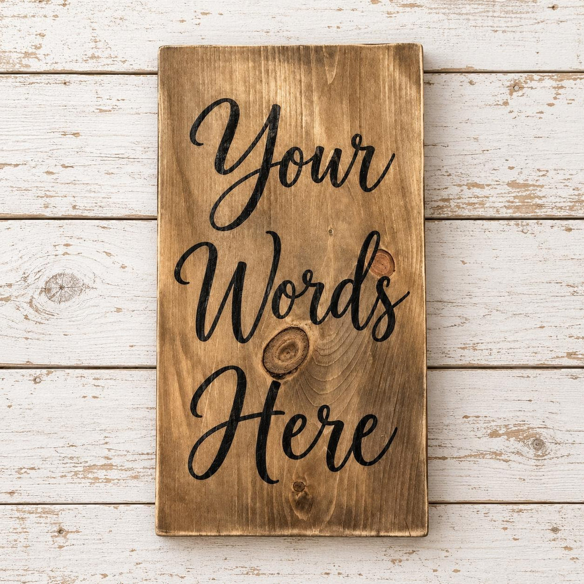 Personalized Wood Sign, Custom Wording & Font, Distressed Walnut and White Wall Decor, 16 x 9.25 Inches