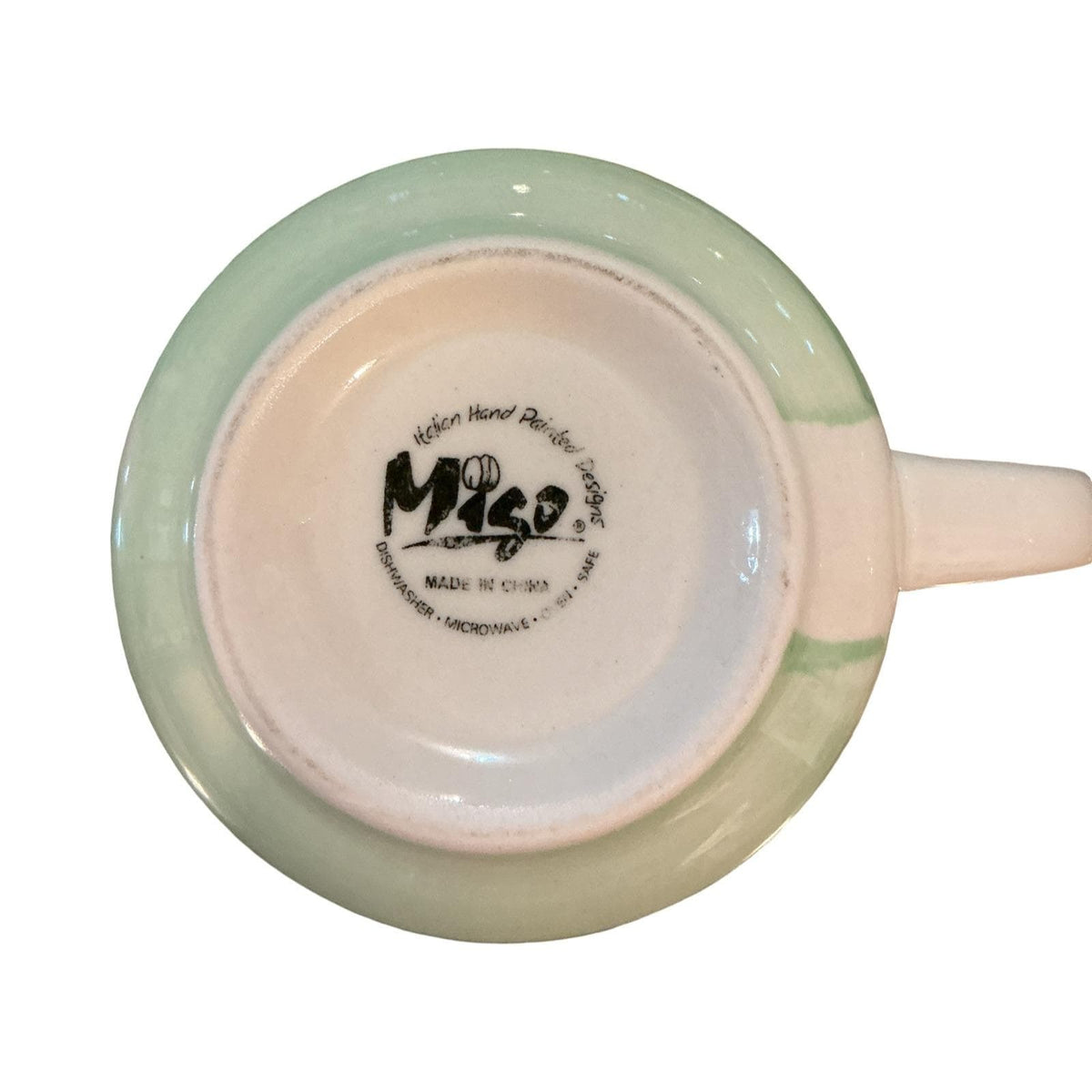 Migo Italian Hand Painted Designs Sage Green Striped Coffee Mugs Set of 4
