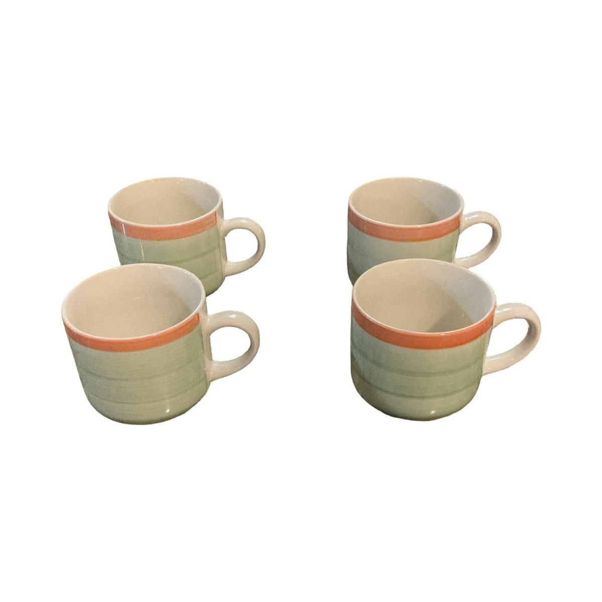 Migo Italian Hand Painted Designs Sage Green Striped Coffee Mugs Set of 4