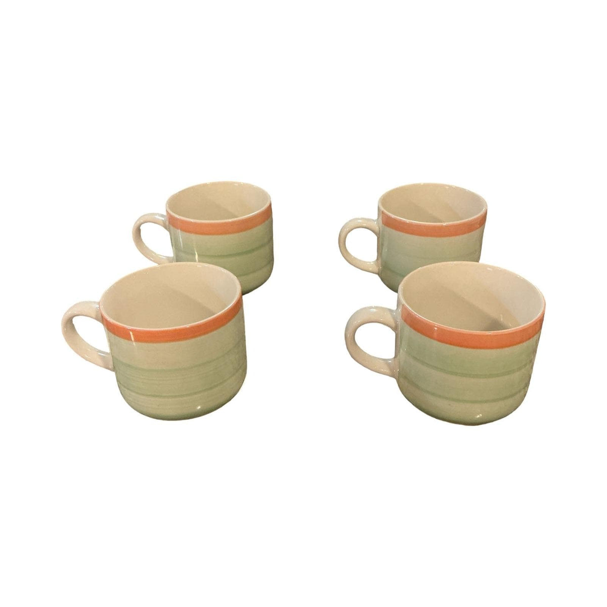 Migo Italian Hand Painted Designs Sage Green Striped Coffee Mugs Set of 4