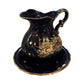 Vintage Cobalt Blue Peacock Pitcher and Saucer Set Gold Trim Chinoiserie Floral