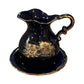 Vintage Cobalt Blue Peacock Pitcher and Saucer Set Gold Trim Chinoiserie Floral