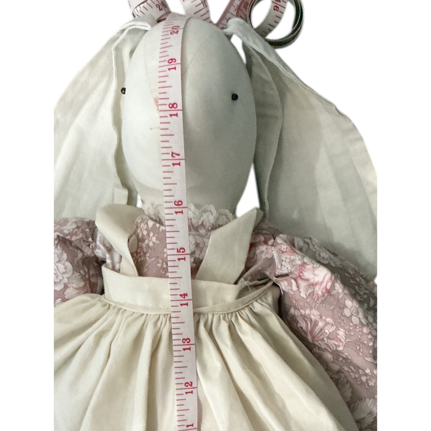 Handmade Fabric Bunny Doll With Floral Dress & Apron 21 Inches Long