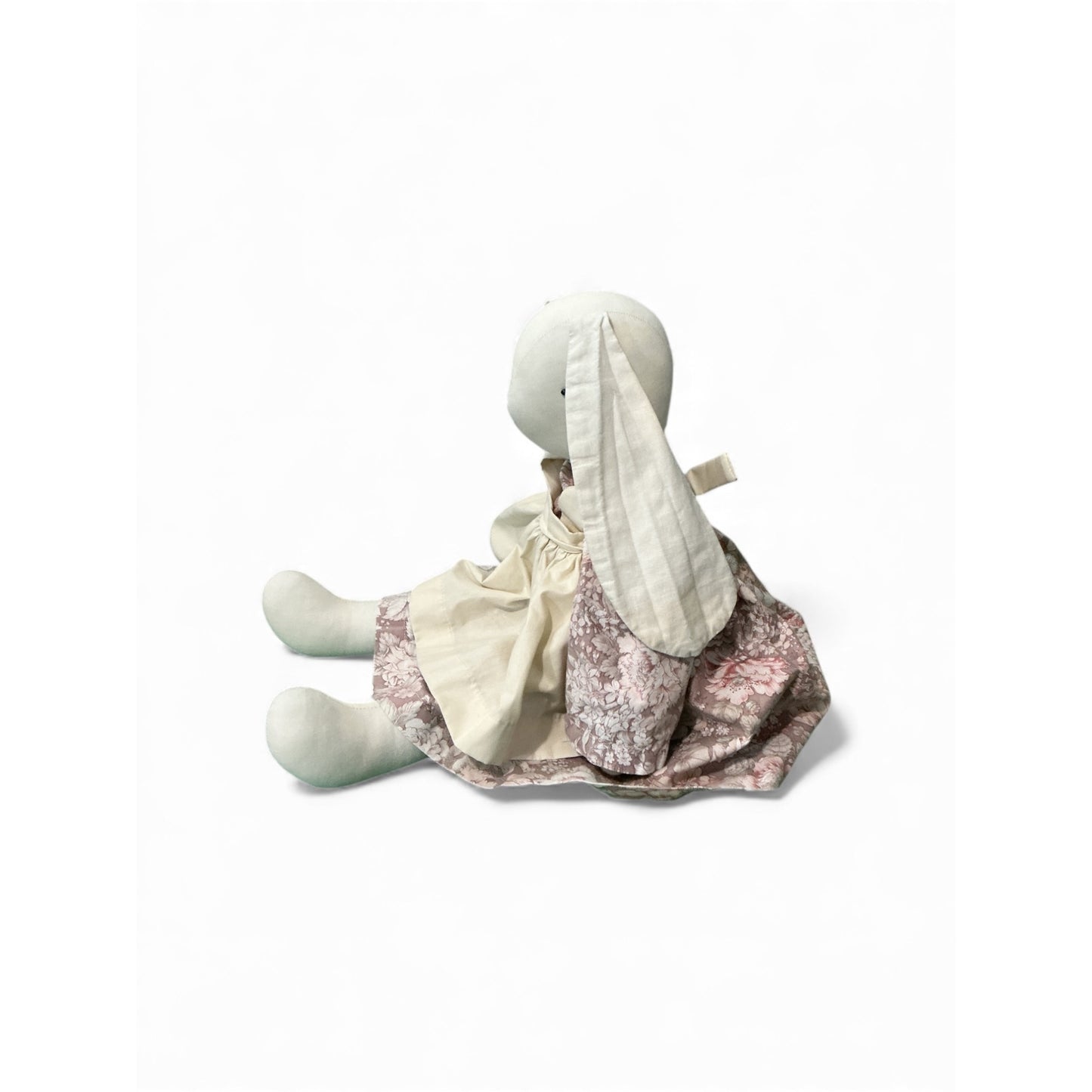 Handmade Fabric Bunny Doll With Floral Dress & Apron 21 Inches Long