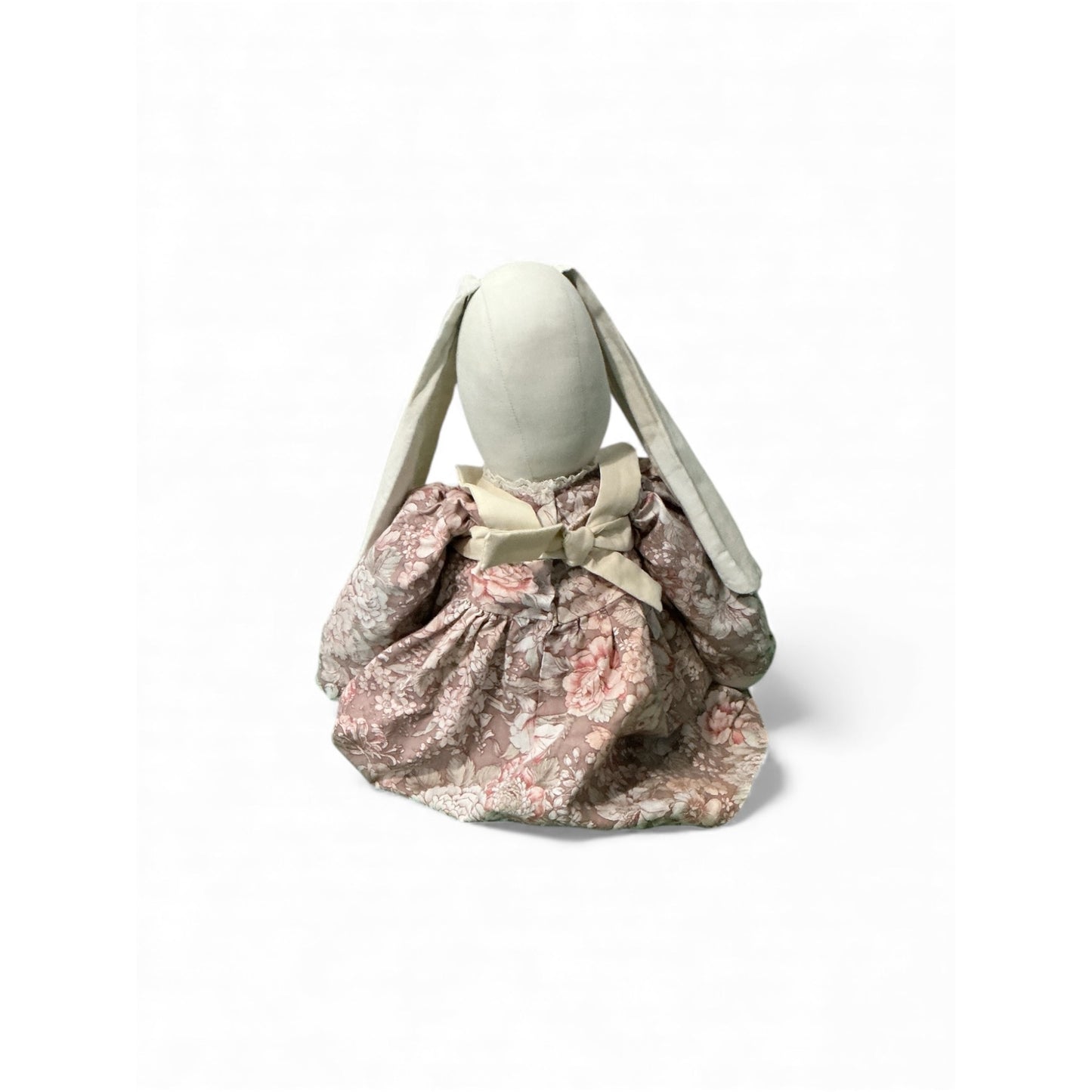 Handmade Fabric Bunny Doll With Floral Dress & Apron 21 Inches Long