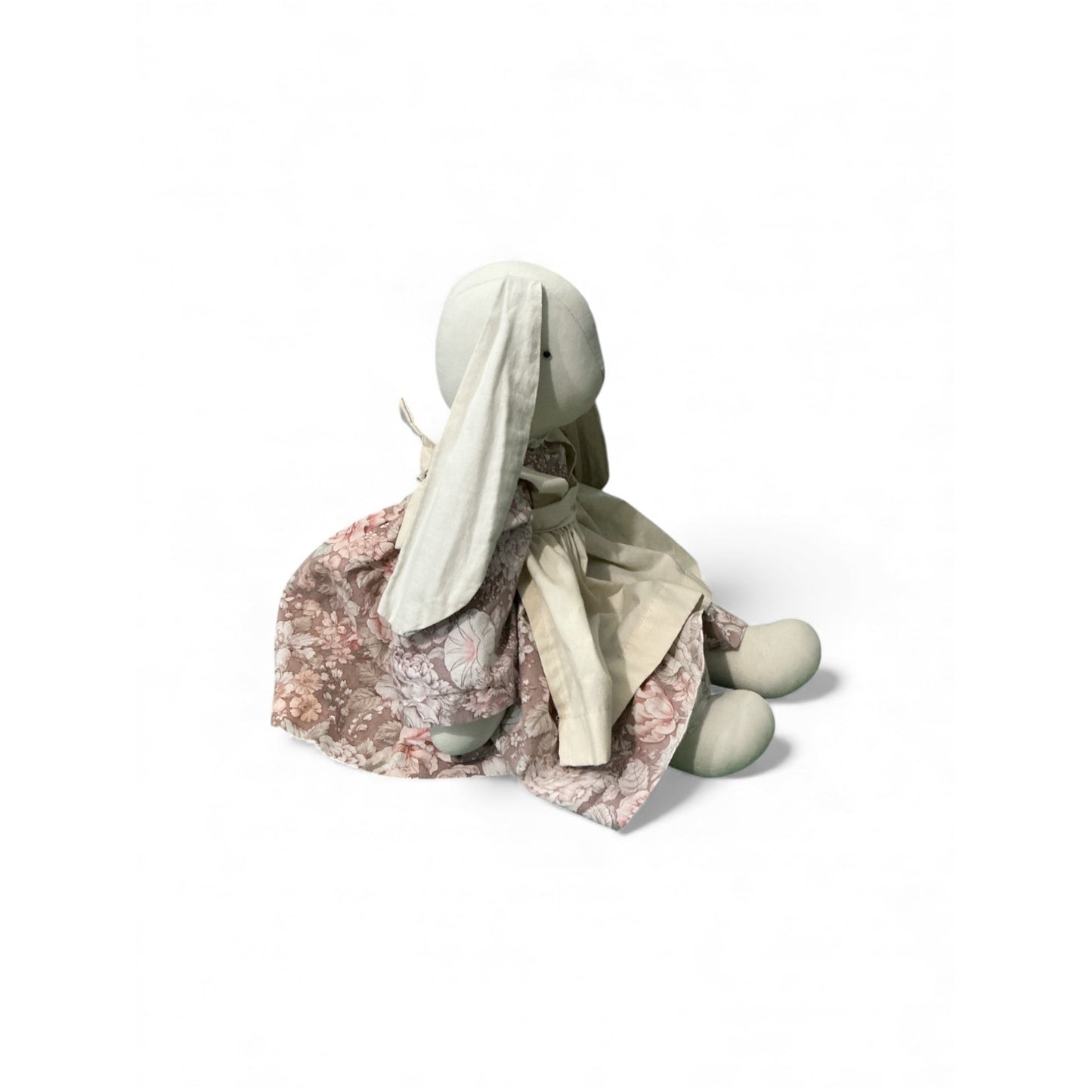 Handmade Fabric Bunny Doll With Floral Dress & Apron 21 Inches Long