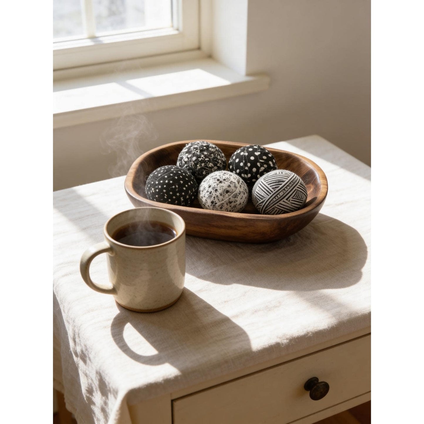 Decorative Fabric Rag Balls Set of 5 Black White Patterned Bowl Fillers Rustic