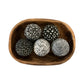 Decorative Fabric Rag Balls Set of 5 Black White Patterned Bowl Fillers Rustic
