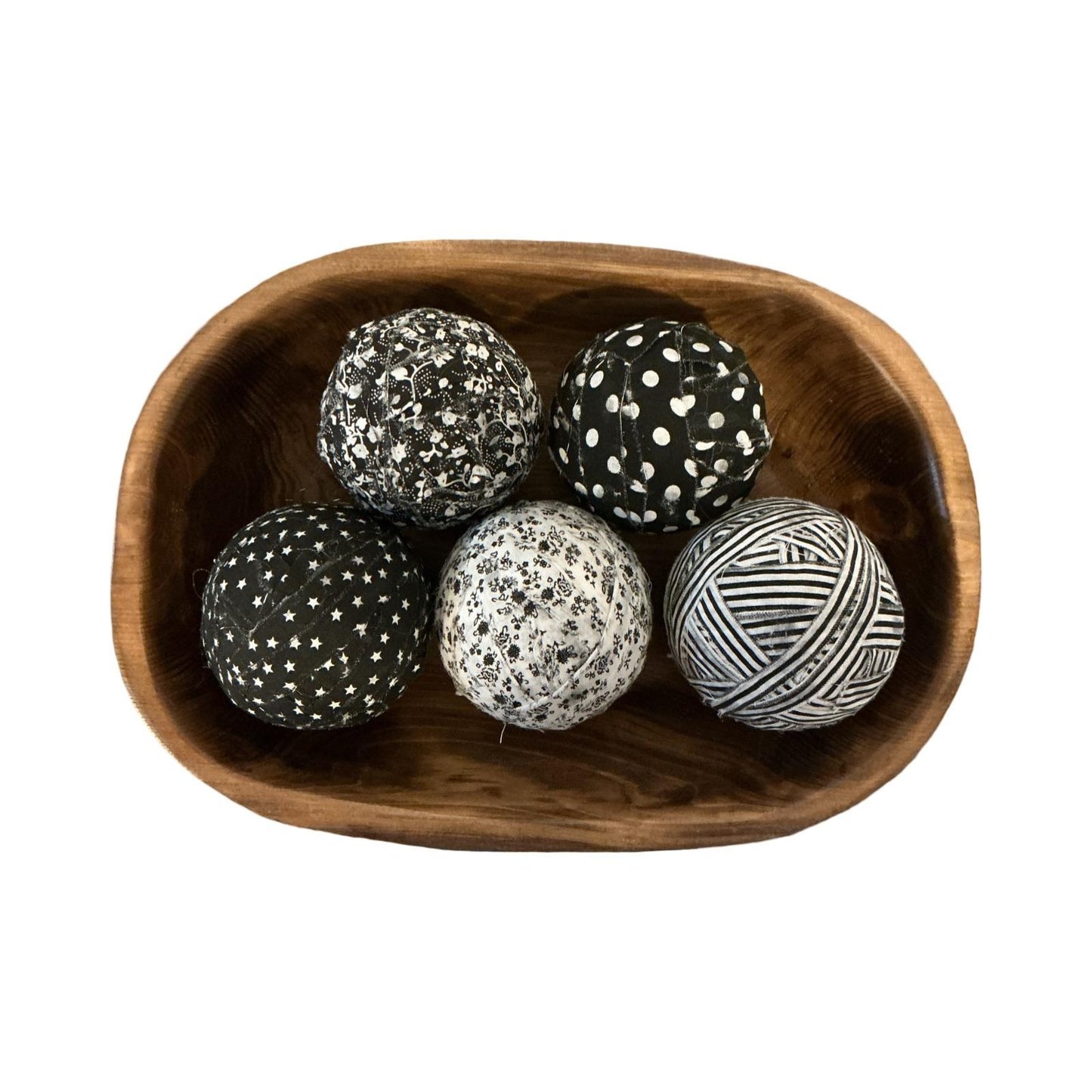 Decorative Fabric Rag Balls Set of 5 Black White Patterned Bowl Fillers Rustic