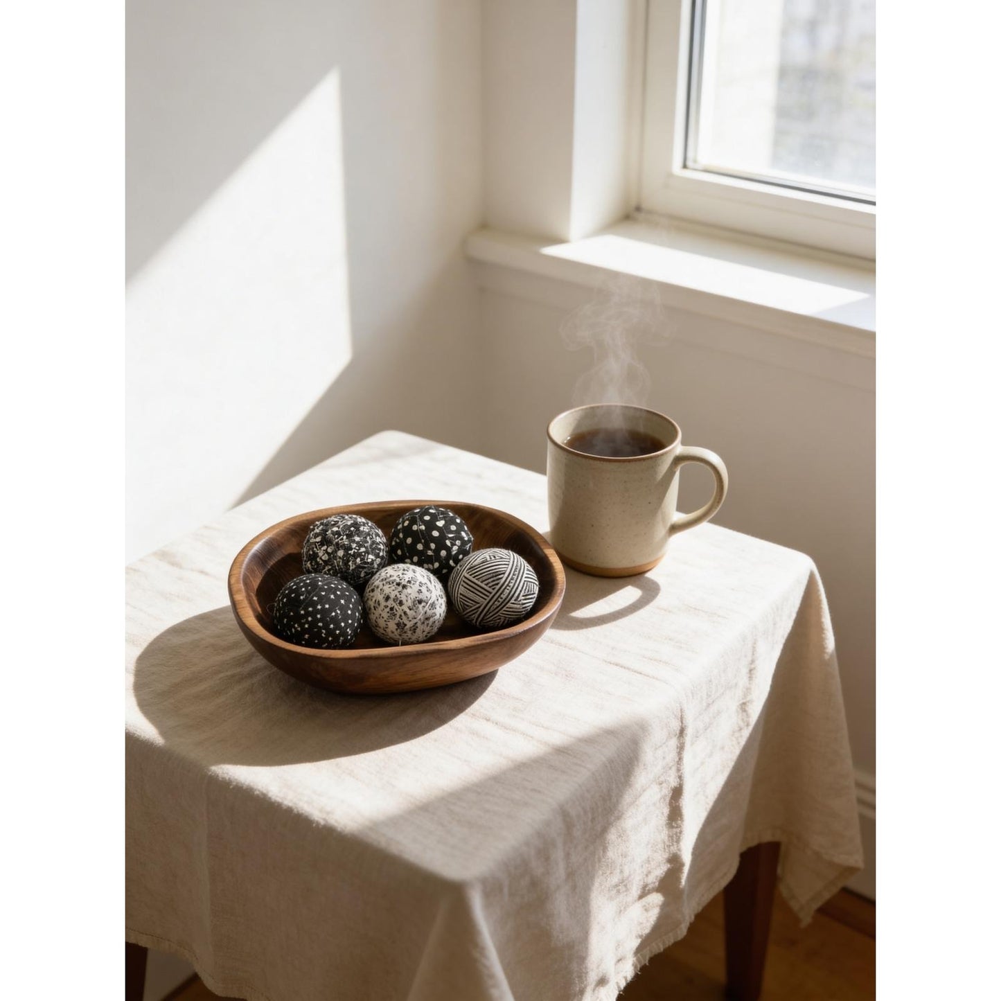 Decorative Fabric Rag Balls Set of 5 Black White Patterned Bowl Fillers Rustic