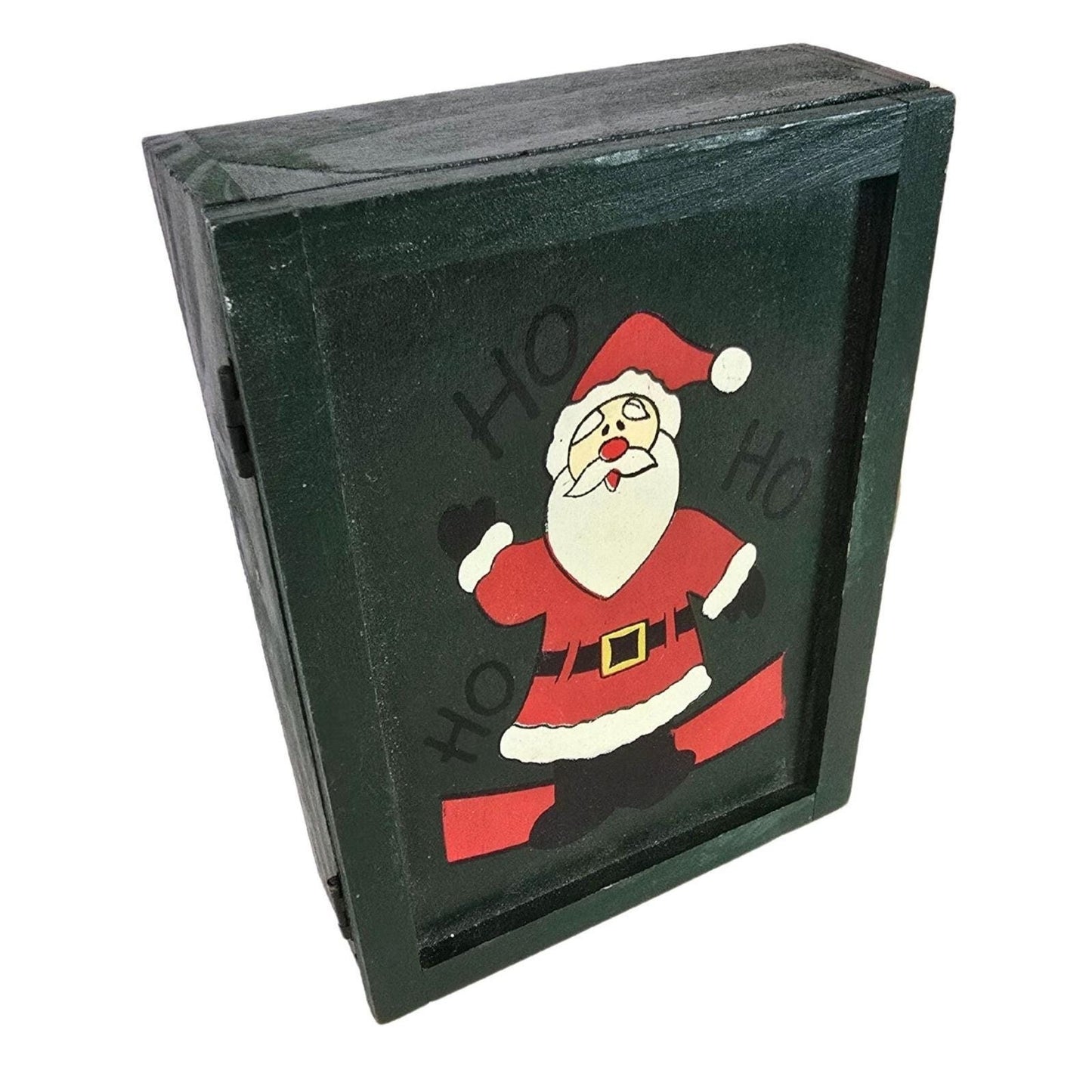 Vintage Wooden Christmas Santa Claus Box With Hinged Lid & Lock Closure