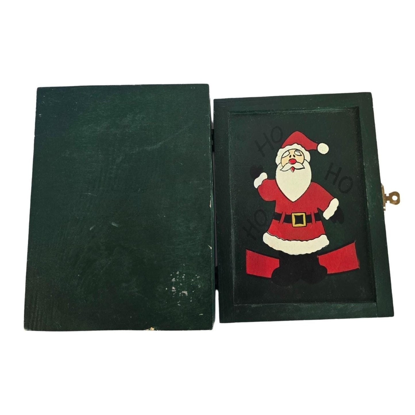 Vintage Wooden Christmas Santa Claus Box With Hinged Lid & Lock Closure