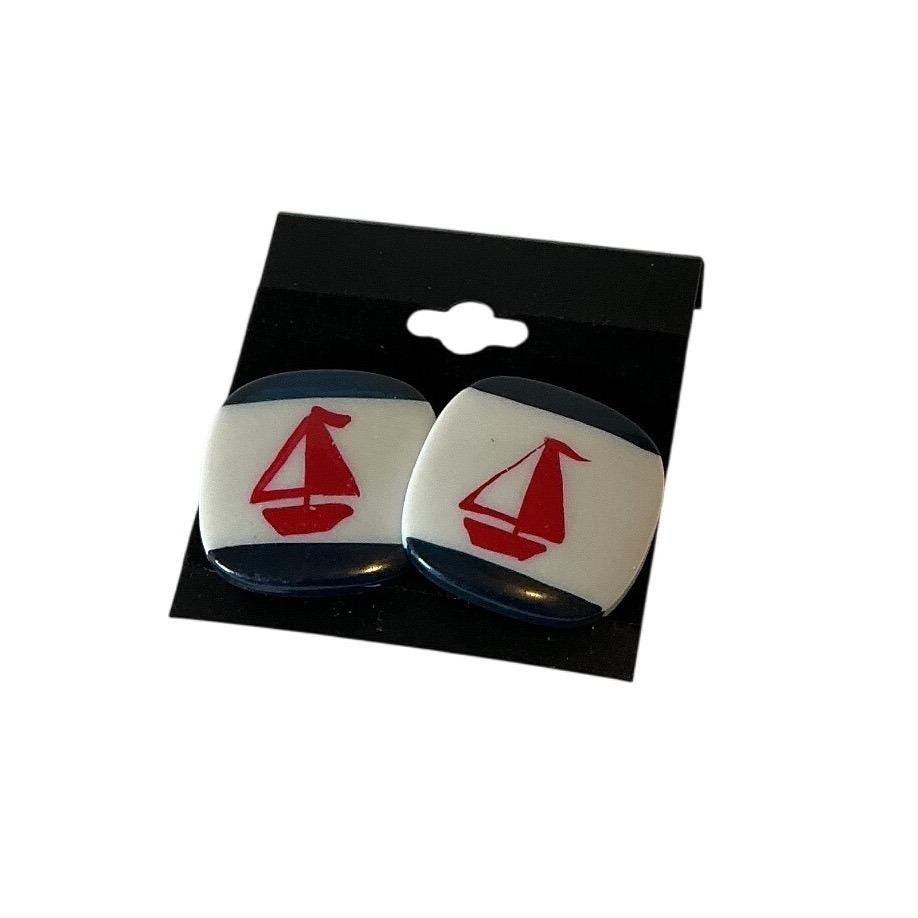Nautical Sailboat Stud Earrings Navy Blue White Red Coastal Summer Jewelry