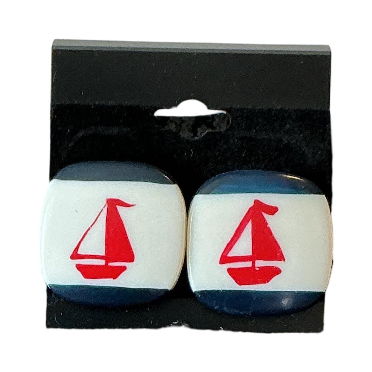 Nautical Sailboat Stud Earrings Navy Blue White Red Coastal Summer Jewelry