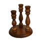 Vintage Wood Triple Taper Candle Holder Tiered Candelabra Brown Brass Accents