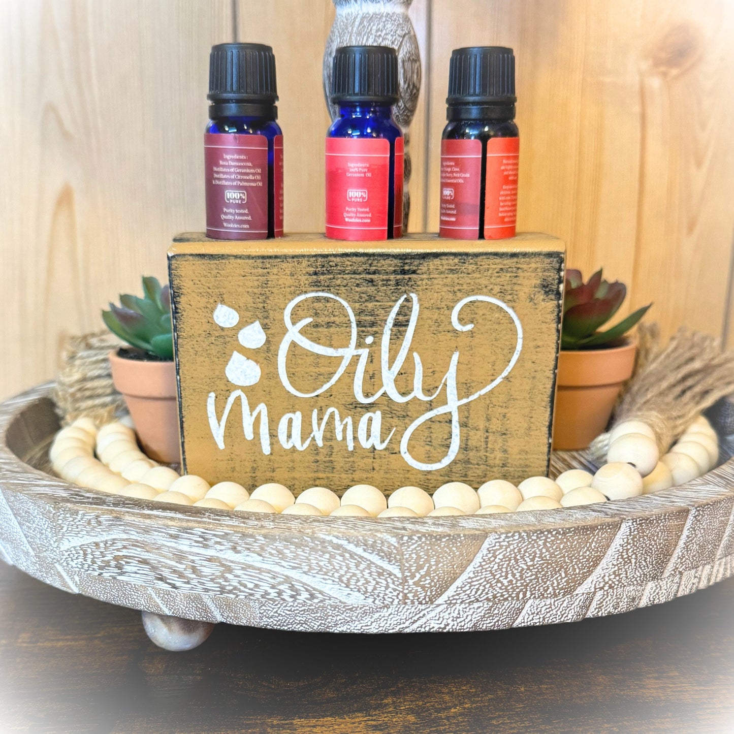 Basket Case Designs Oily Mama Wooden Essential Oil Holder Sign Mustard Yellow
