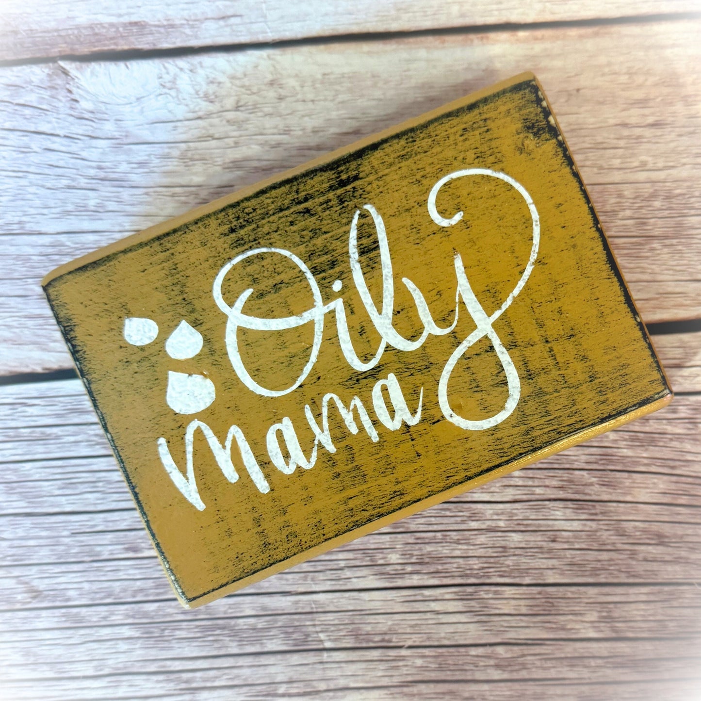 Basket Case Designs Oily Mama Wooden Essential Oil Holder Sign Mustard Yellow