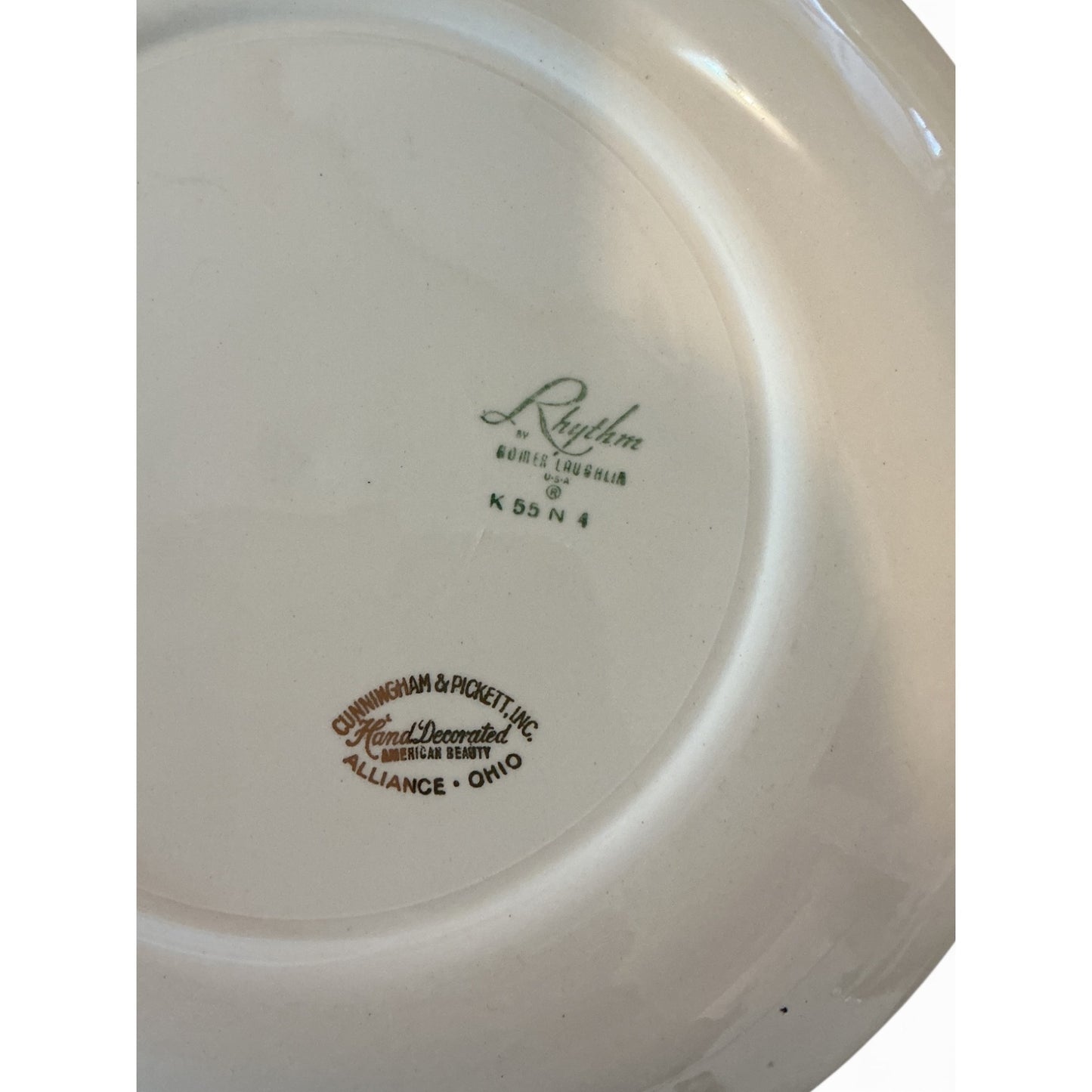 Vintage Rose Dinnerware Set By Cunningham & Pickett - 12 Pieces Ceramic Green Rim With Pink Rose Design