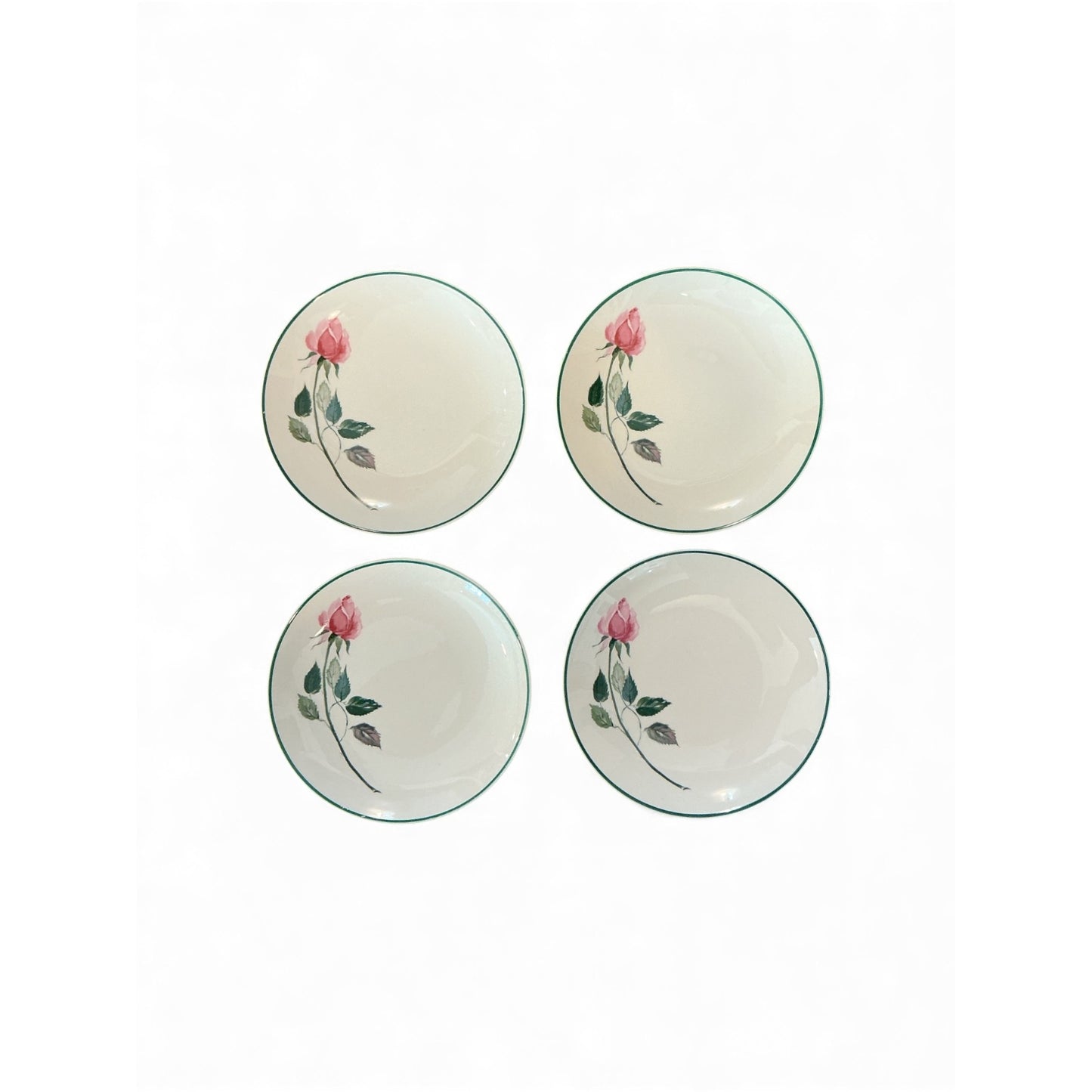 Vintage Rose Dinnerware Set By Cunningham & Pickett - 12 Pieces Ceramic Green Rim With Pink Rose Design