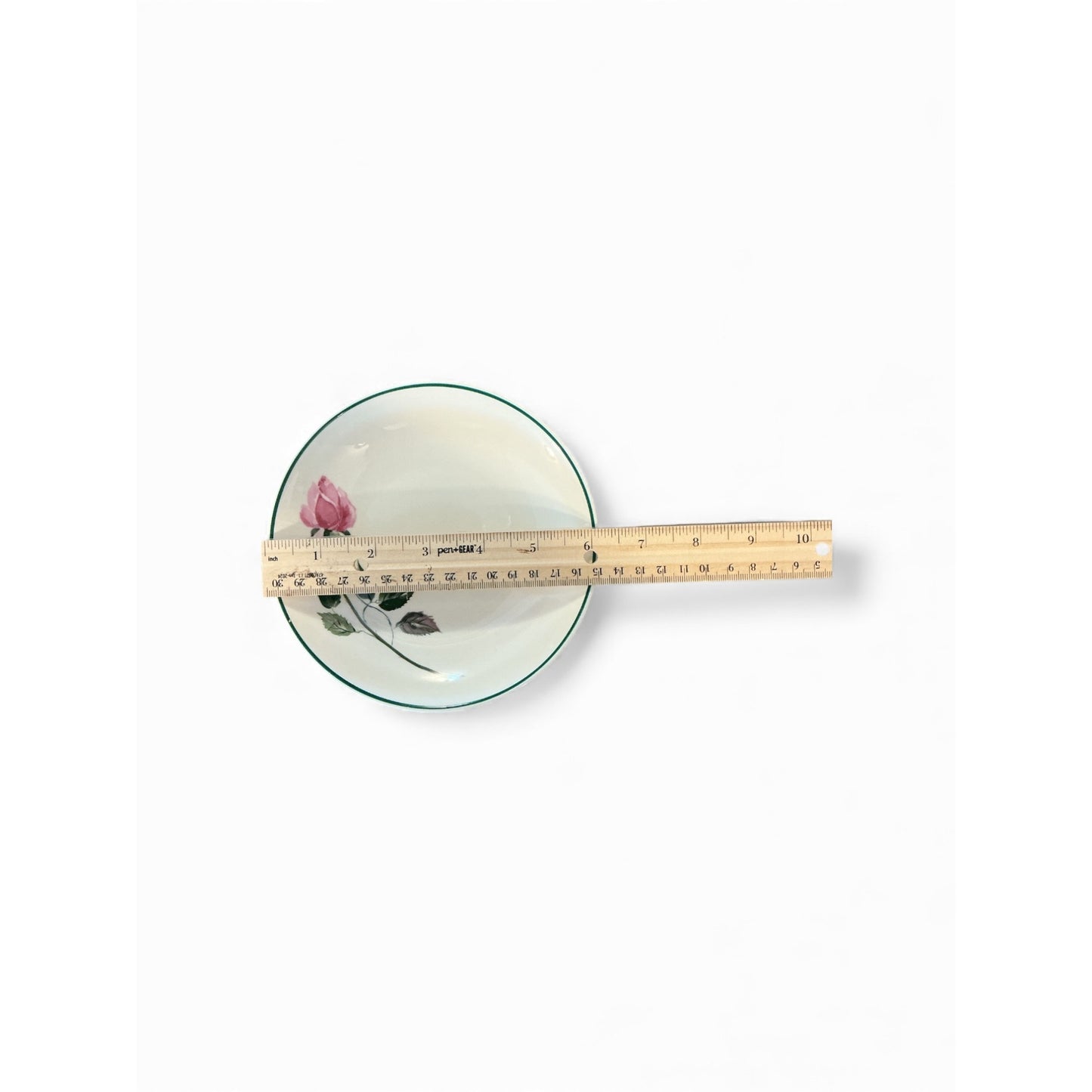 Vintage Rose Dinnerware Set By Cunningham & Pickett - 12 Pieces Ceramic Green Rim With Pink Rose Design