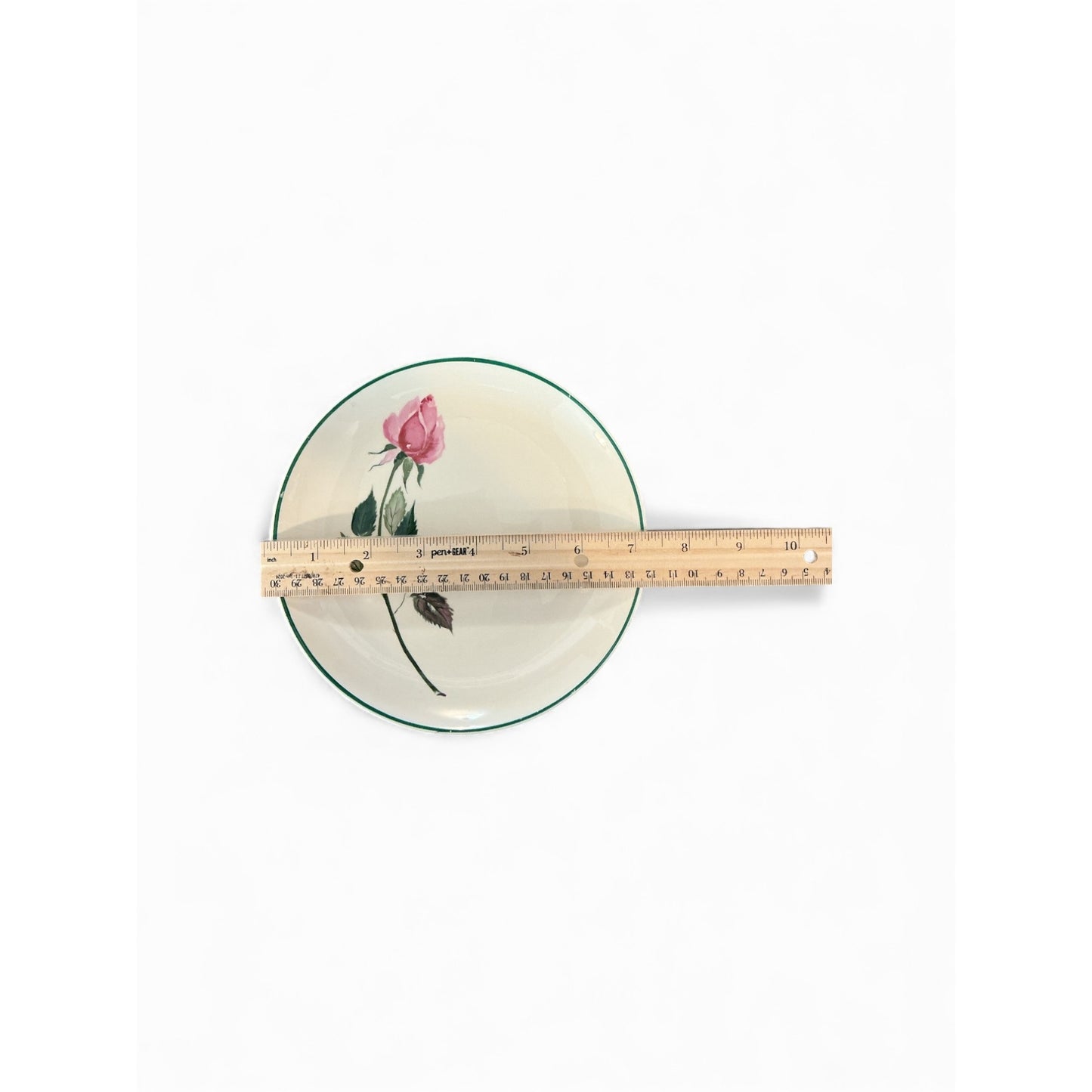 Vintage Rose Dinnerware Set By Cunningham & Pickett - 12 Pieces Ceramic Green Rim With Pink Rose Design