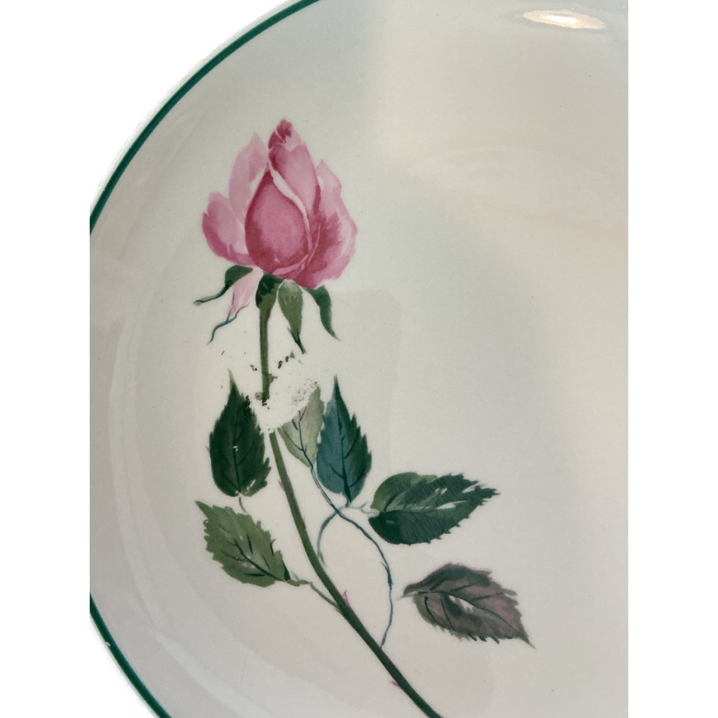 Vintage Rose Dinnerware Set By Cunningham & Pickett - 12 Pieces Ceramic Green Rim With Pink Rose Design