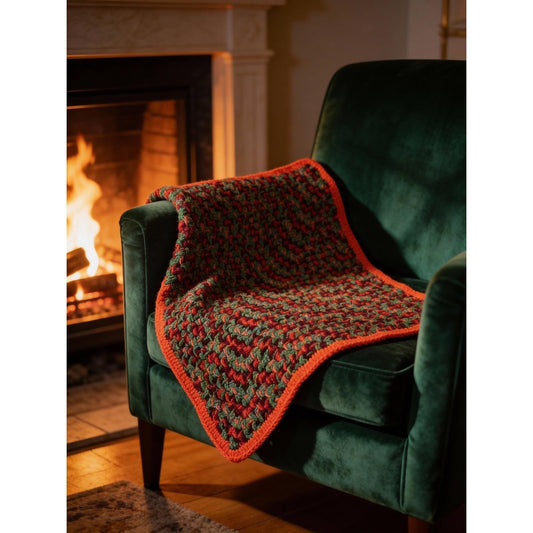 Handmade Vintage Crochet Lap Blanket Afghan Multi Color Orange Border 32x34