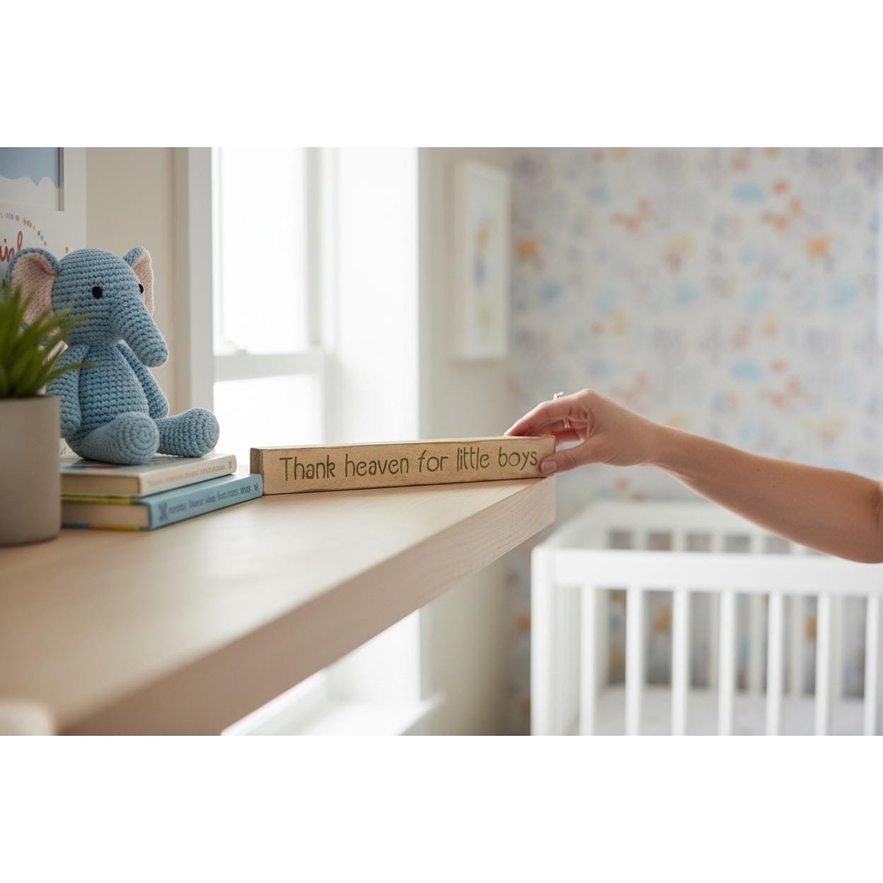 Thank Heaven for Little Boys Rustic Wood Block Sign Baby Shower 11.5in