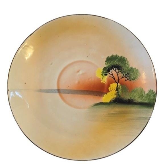 Vintage Chikaramachi Japan Hand-Painted Porcelain Plate With Scenic Sunset & Tree Design