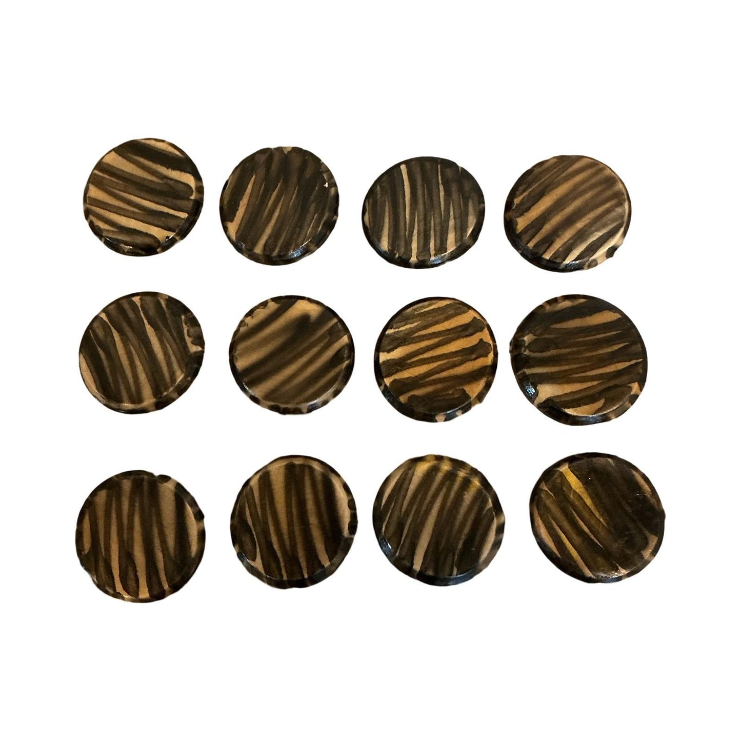 Vintage Hand Painted Wood Grain Coaster Set of 12 with Carved Wooden Caddy