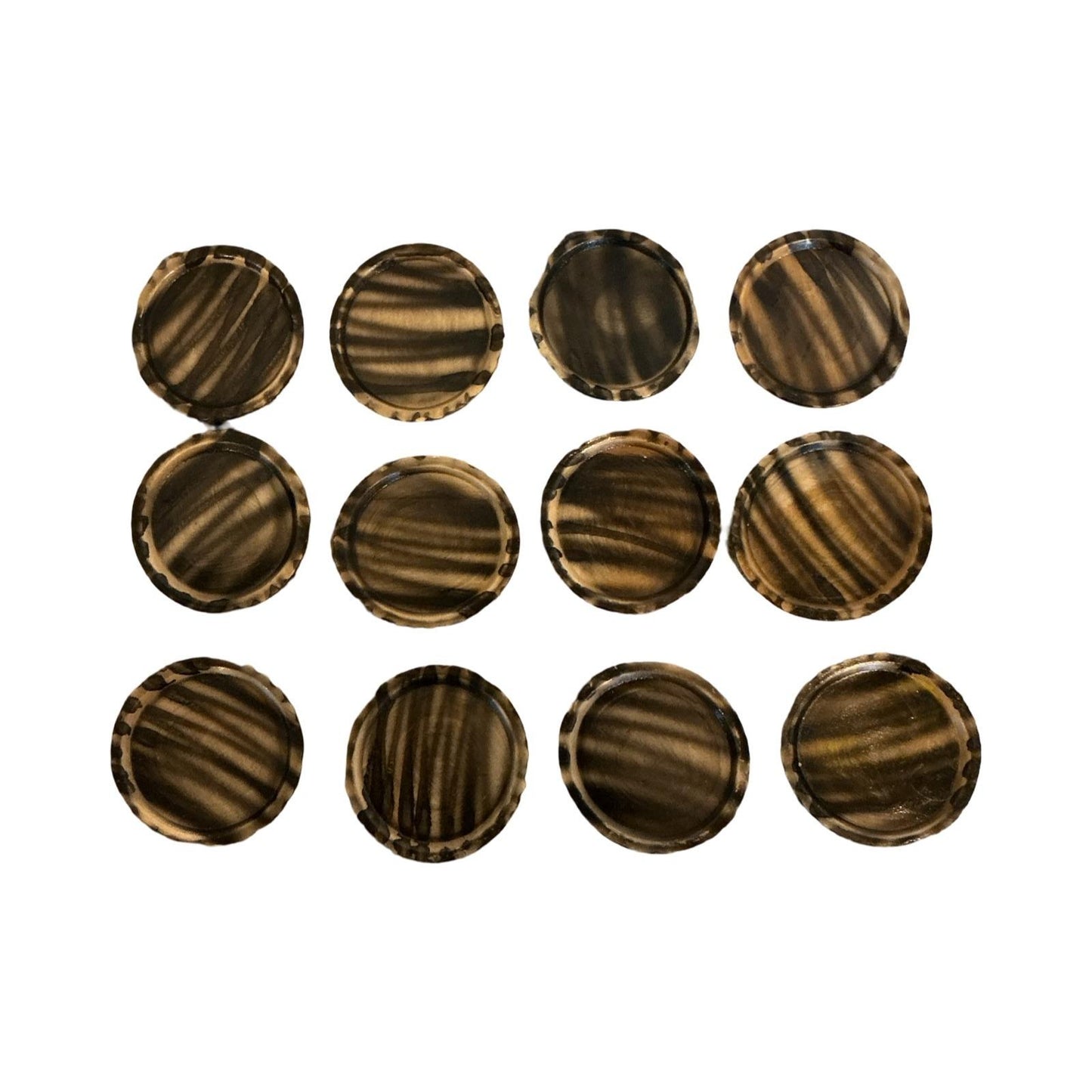 Vintage Hand Painted Wood Grain Coaster Set of 12 with Carved Wooden Caddy