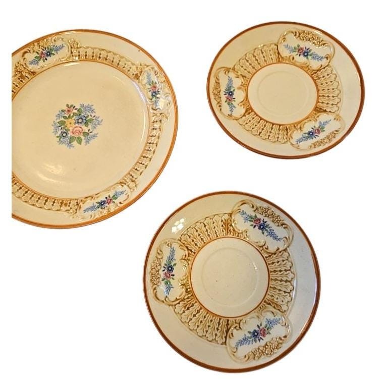 Vintage Maruhon Ware Hand Painted Japan Plates With Floral Design Set Of 3
